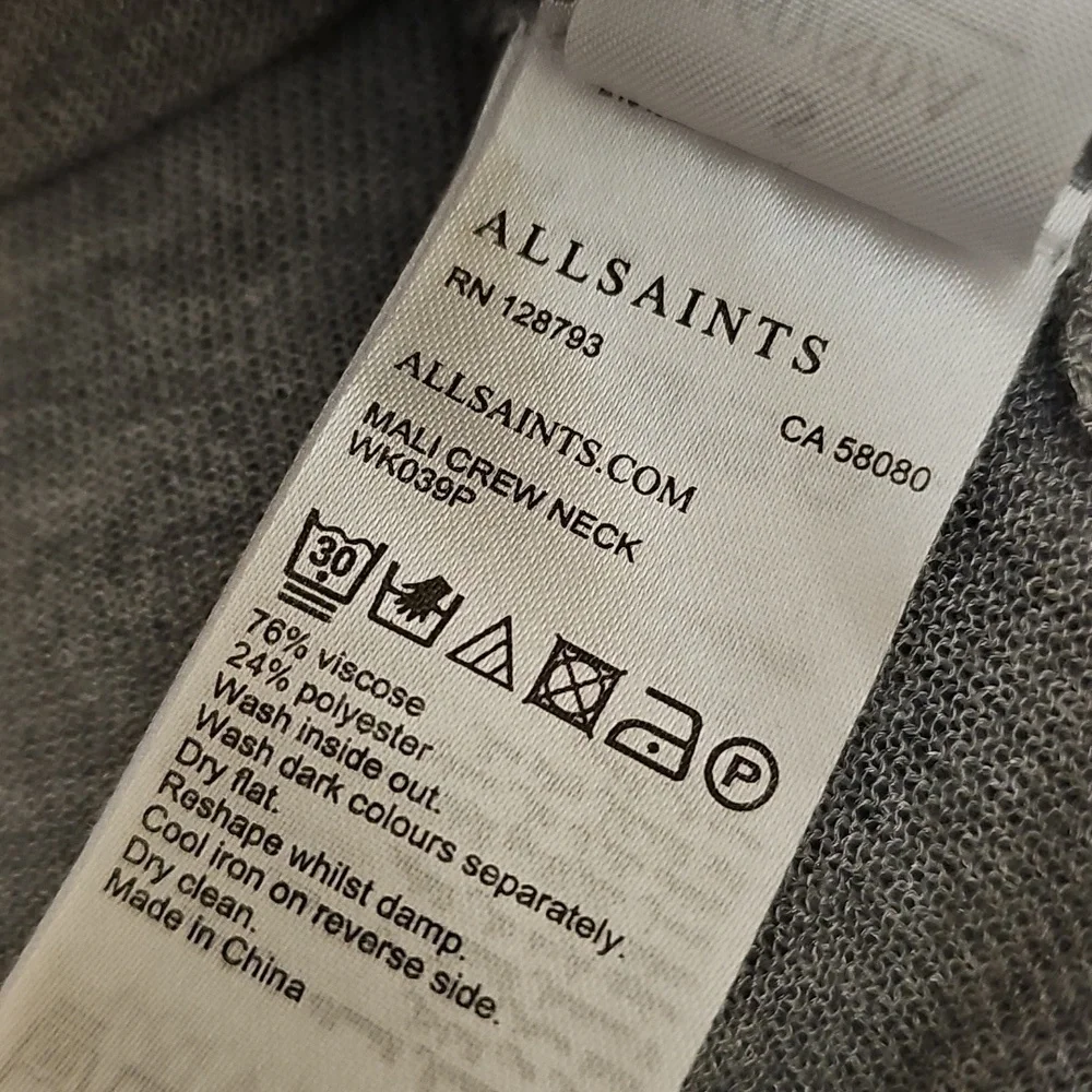 AllSaints Top Bundle Size Small Carme Stripe Tee & Mali Crew Neck Crop